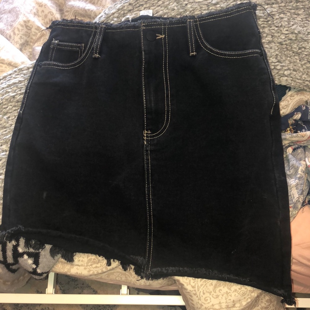 Distressed cut off jean skirt